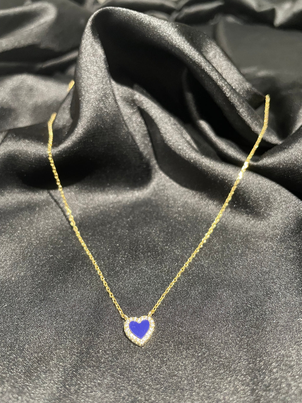 Gold heart blue necklace & earrings